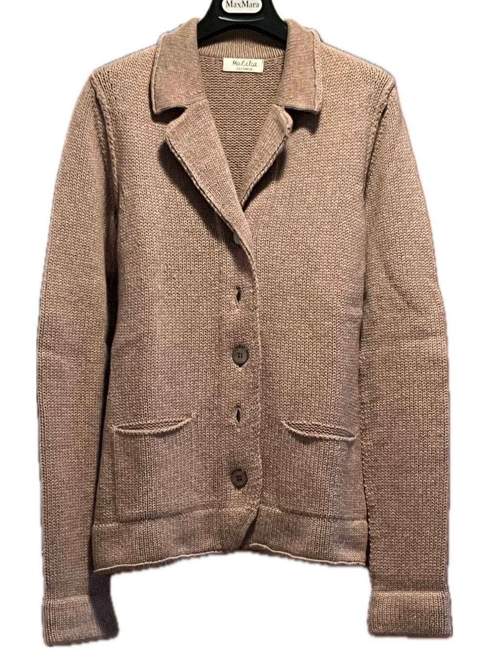 Malika Blush Taupe Knit Button-Front Cardigan Sz M